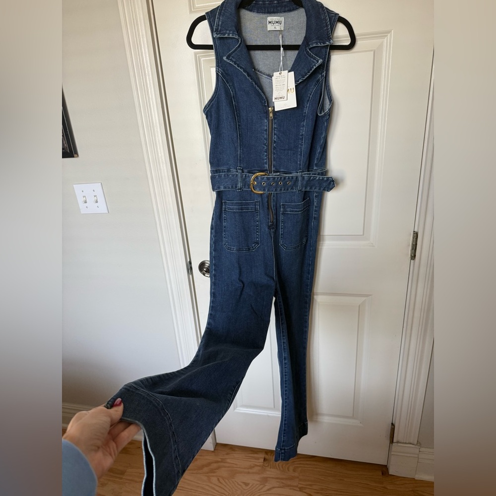 Show Me Your Mumu Denim Jumpsuit - Jacksonville Cropped Jumpsuit size XL - Picture 9 of 16